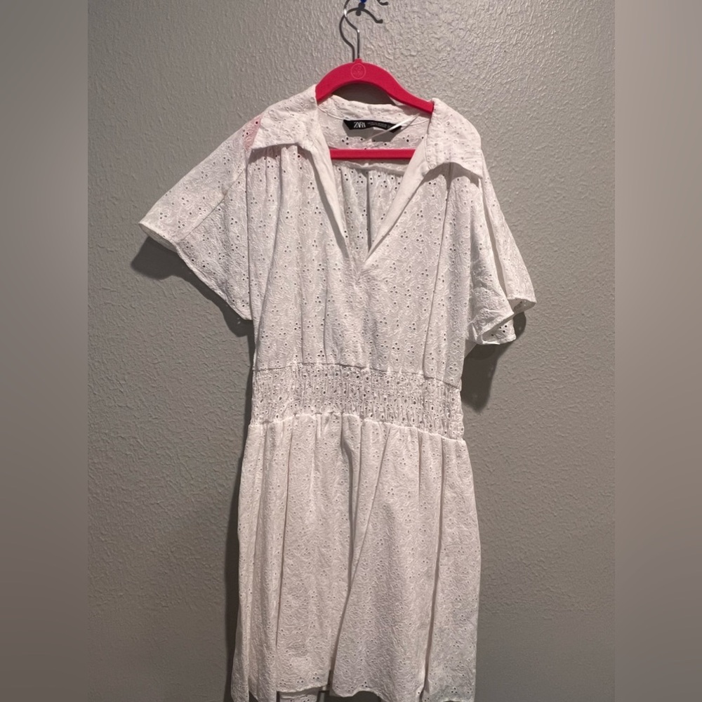 ZARA white dress with flowers XS